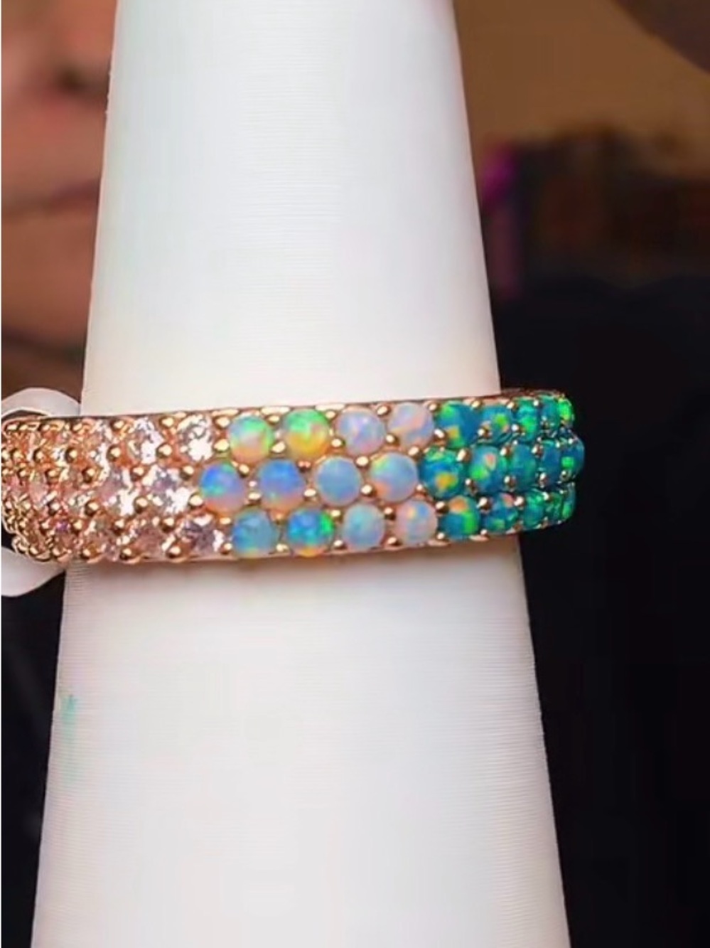 Opal Pavé Rose Gold Ring with Multi-Color Opal Accents